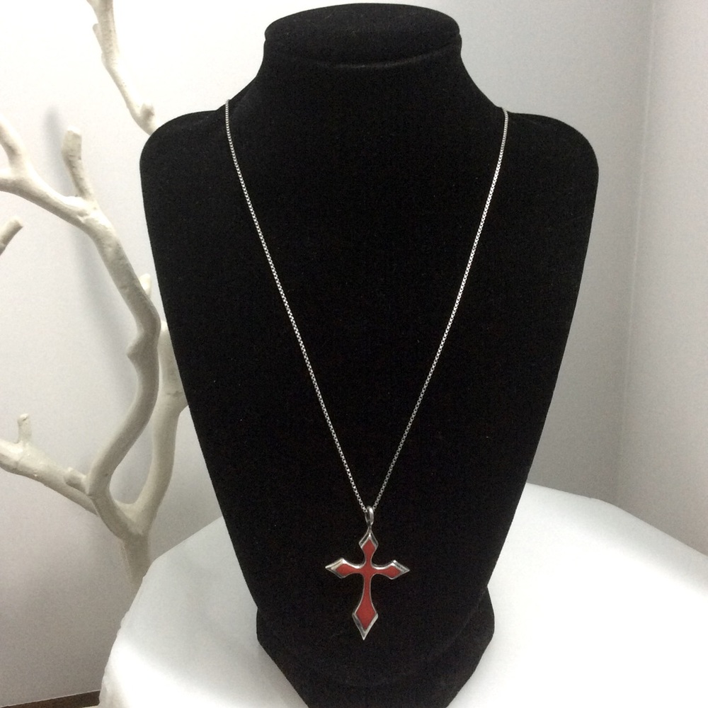 Sterling silver enameled cross pendant and chain